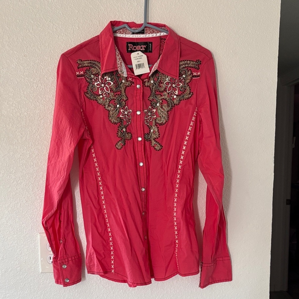 Roar Coral Embroidered Long Sleeve Shirt